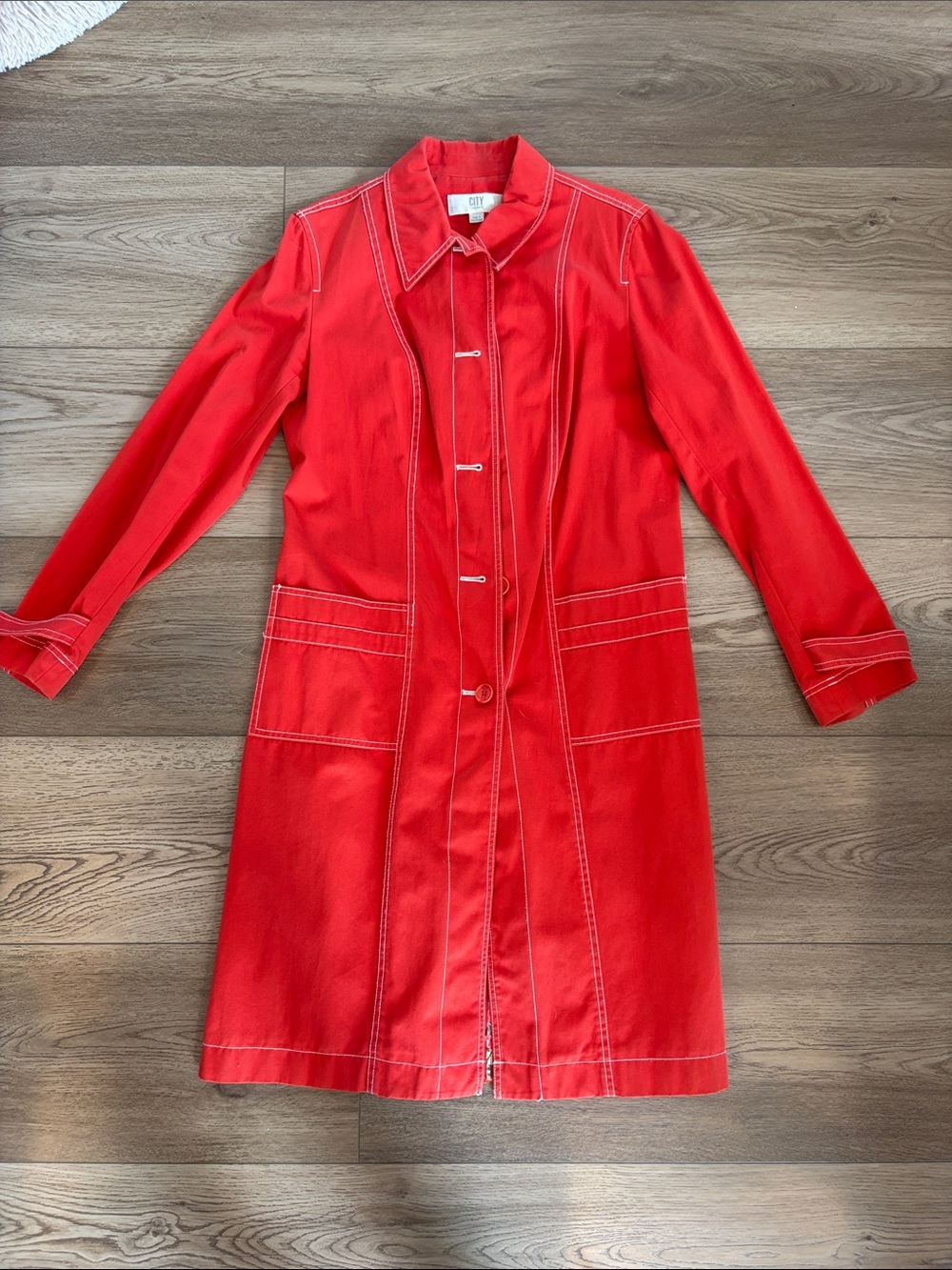 DKNY Orange Trench Coat with Contrast Stitching